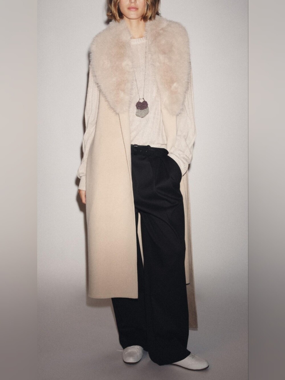 ZARA WOOL COLLECTION FAUX FUR COLLAR WAISTCOAT